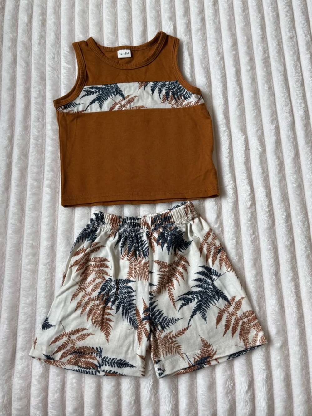 Kids Fern-Print Shorts & Rust Brown Tank Matching Set